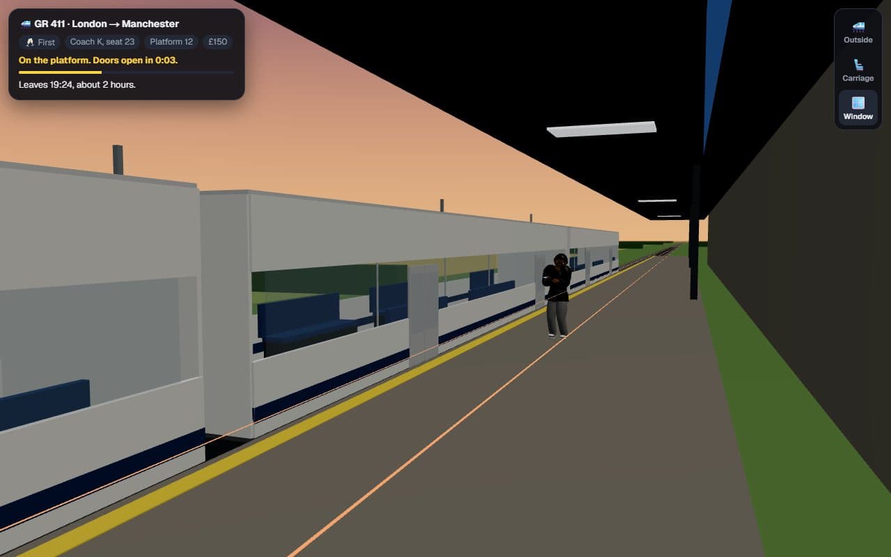 A player waiting on the platform as the train to Manchester pulls in